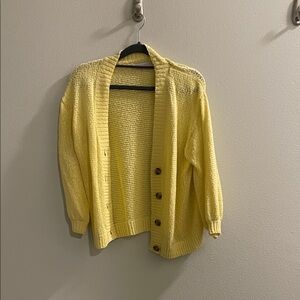 LOFT Pale Yellow Open Knit Cardigan